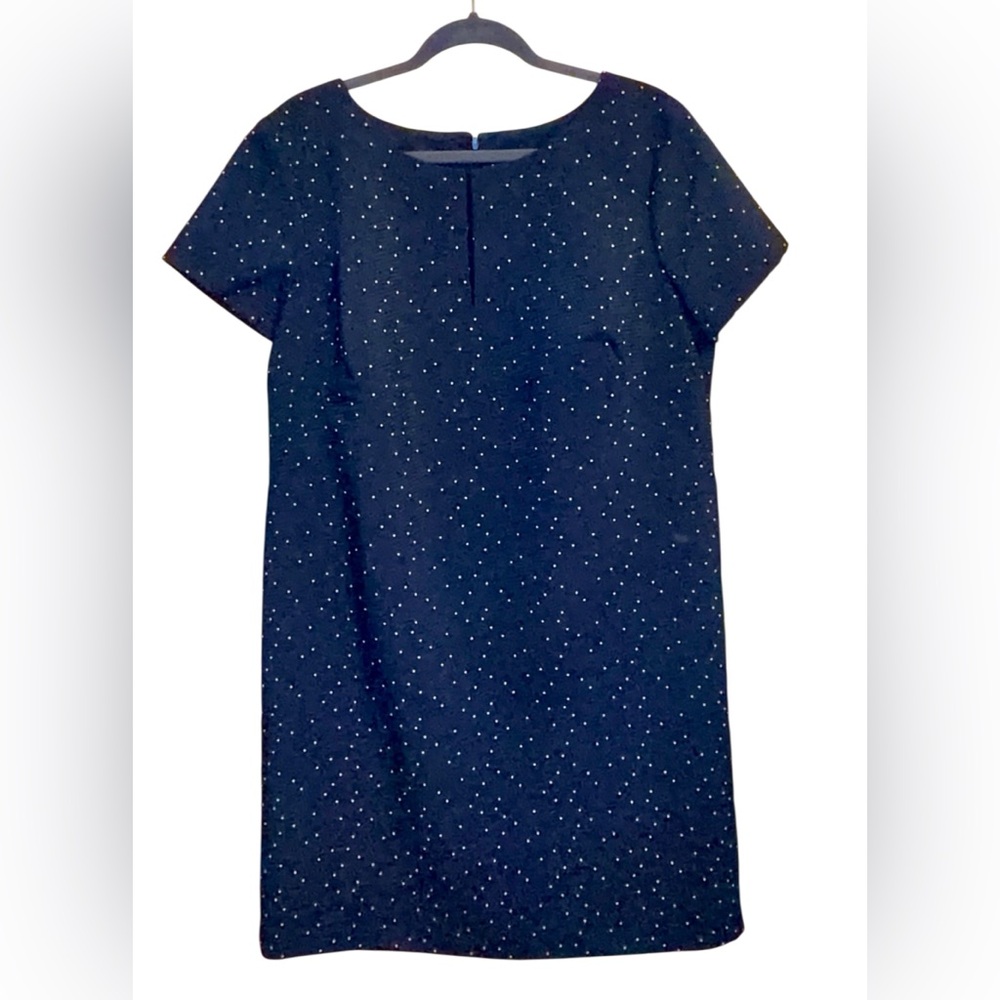 Ann Taylor Navy Shift Dress with Subtle Dot Pattern